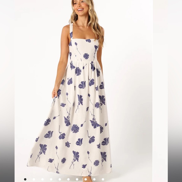 Petal & Pup Dresses & Skirts - Petal & Pup White Maxi Dress with Blue Floral Print